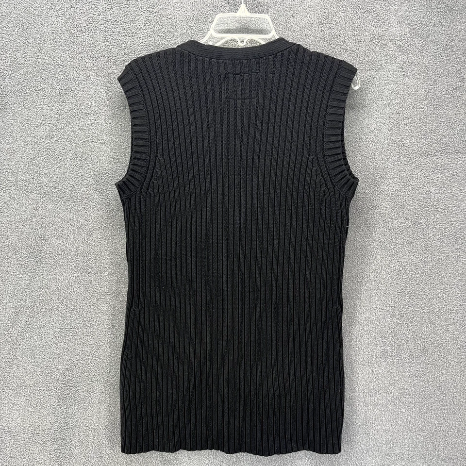 Guess Vest Womens Large Black Knit Sweater Faux Fur Trim Sleeveless Top - Image 2 of 4