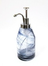 DARK BLUE CLOUDY PATTERN GLASS+POLISHED SILVER VINTAGE STYLE PUMP SOAP DISPENSER