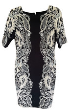 Gabby Skye Black Floral Knee Length Fitted A-Line Dress Women's 8