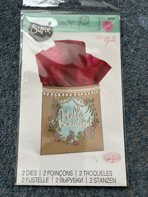 SIZZIX 2 THINLITS STANZEN HELLO SCHÖNER SPRUCH AUSGESCHNITTEN IN CUT OUT NEU 661943