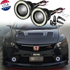 2x White Led Fog Light Lamp Projector Angel Eye Halo Ring Lights For Honda Civic