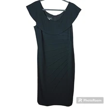 Jones New York Formal Black Short Sleeve  Pleated Dress Size 12