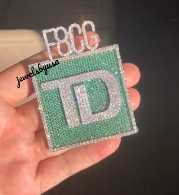 Mens Customize Name 3.1ct Color Cubic Zirconia ''TD'' Fancy Box Pendant 925 Silver