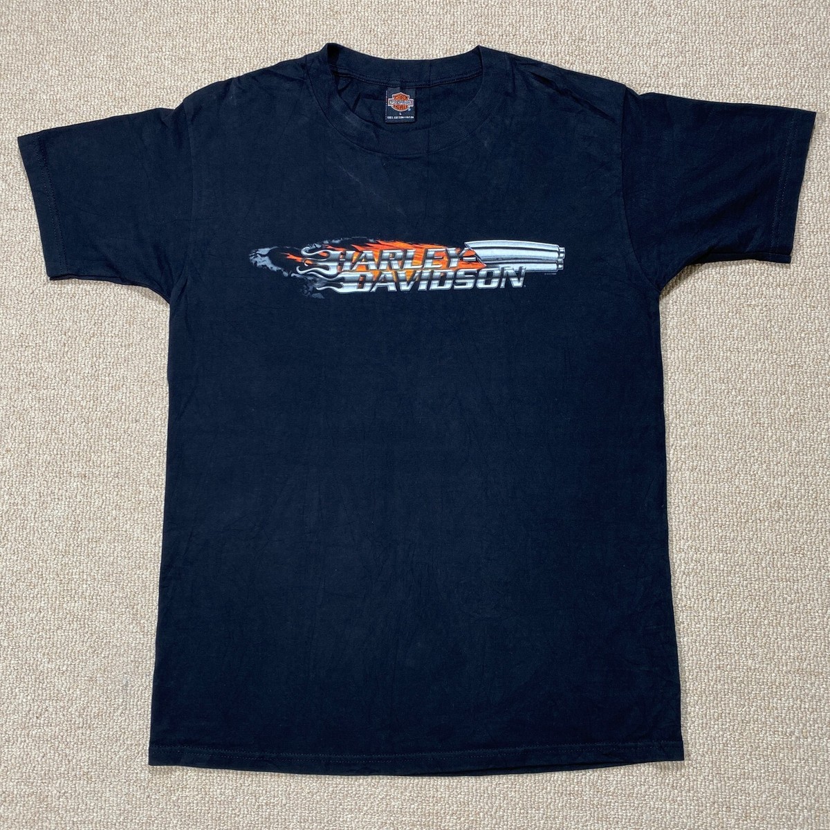 VINTAGE Harley Davidson T Shirt Mens Large Slim Fit Black Fire 