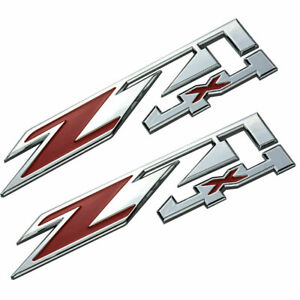 2x Z71 4X4 Emblem 3D 4 x 4 Sider Fender Badge Logo Fits for Gm Silverado Sierra Tahoe Subruban Black & Red 