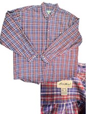 2XL Eddie Bauer THICK Shirt Outdoor Red/blue Plaid Mens Cotton COWBOY Button Up