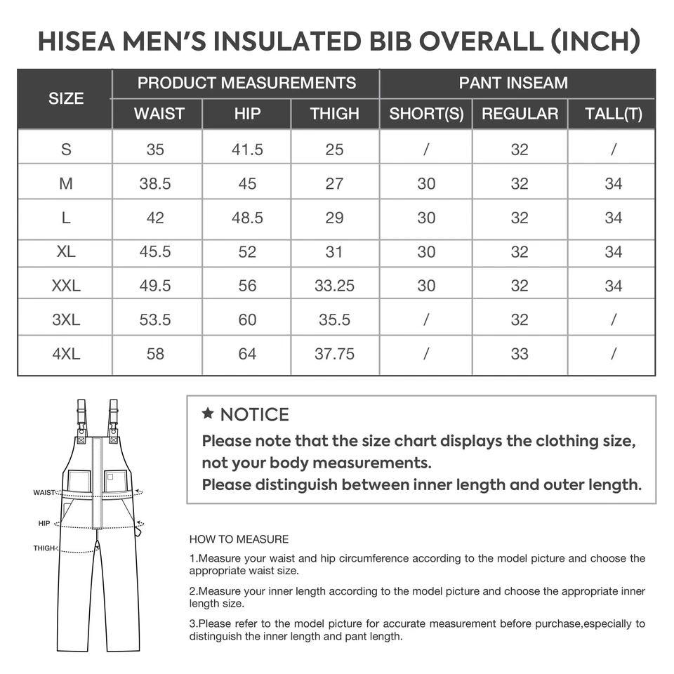 HISEA Men Duck Insulated Bib Overall Loose Fit Workwear Winter Warm Dungaree 14℉ - Image 3 of 4