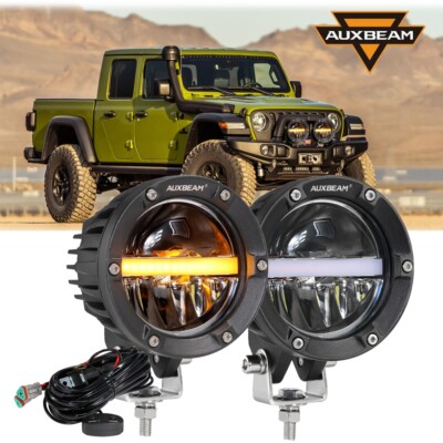 Auxbeam 4'' 110W 11000LM LED Pods Offroad LED Driving Light W/Amber DRL For Jeep