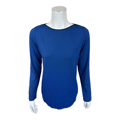 Susan Graver Weekend Essentials Cool Touch Top w/ Contrast Trim Blue 1X Size