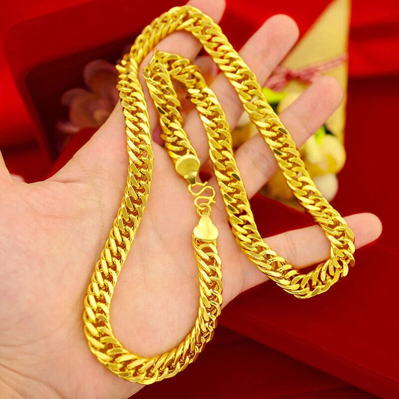 COLLAR 22K 23K 24K TAILANDÉS BAHT ORO AMARILLO GP relleno 24 pulgadas HOMBRE joyería Foto 3 de 4