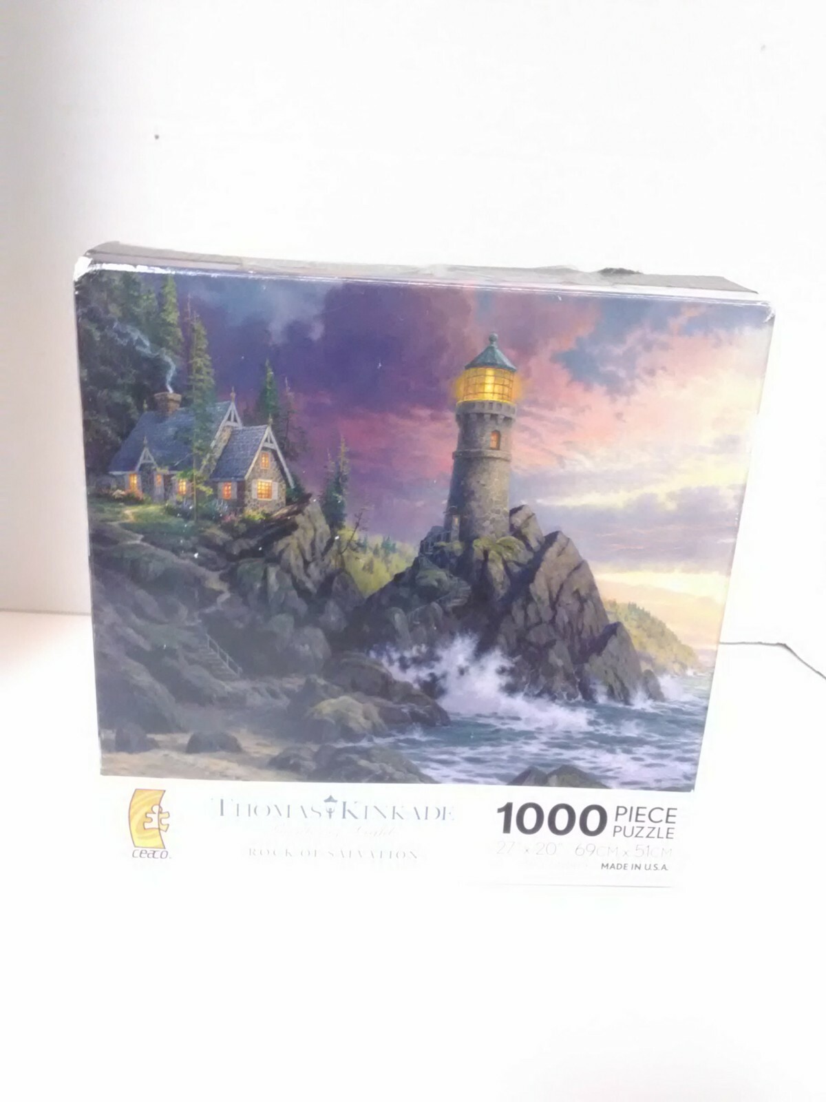 Thomas Kinkade Rock Of Salvation 1000 Piece Jigsaw Puzzle Lighthouse ...