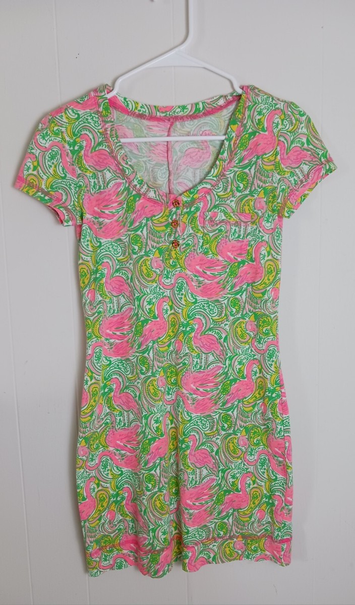 Lilly Pulitzer Palmetto Dress Pima Cotton Womens XXSmall Pink Green Flamingo