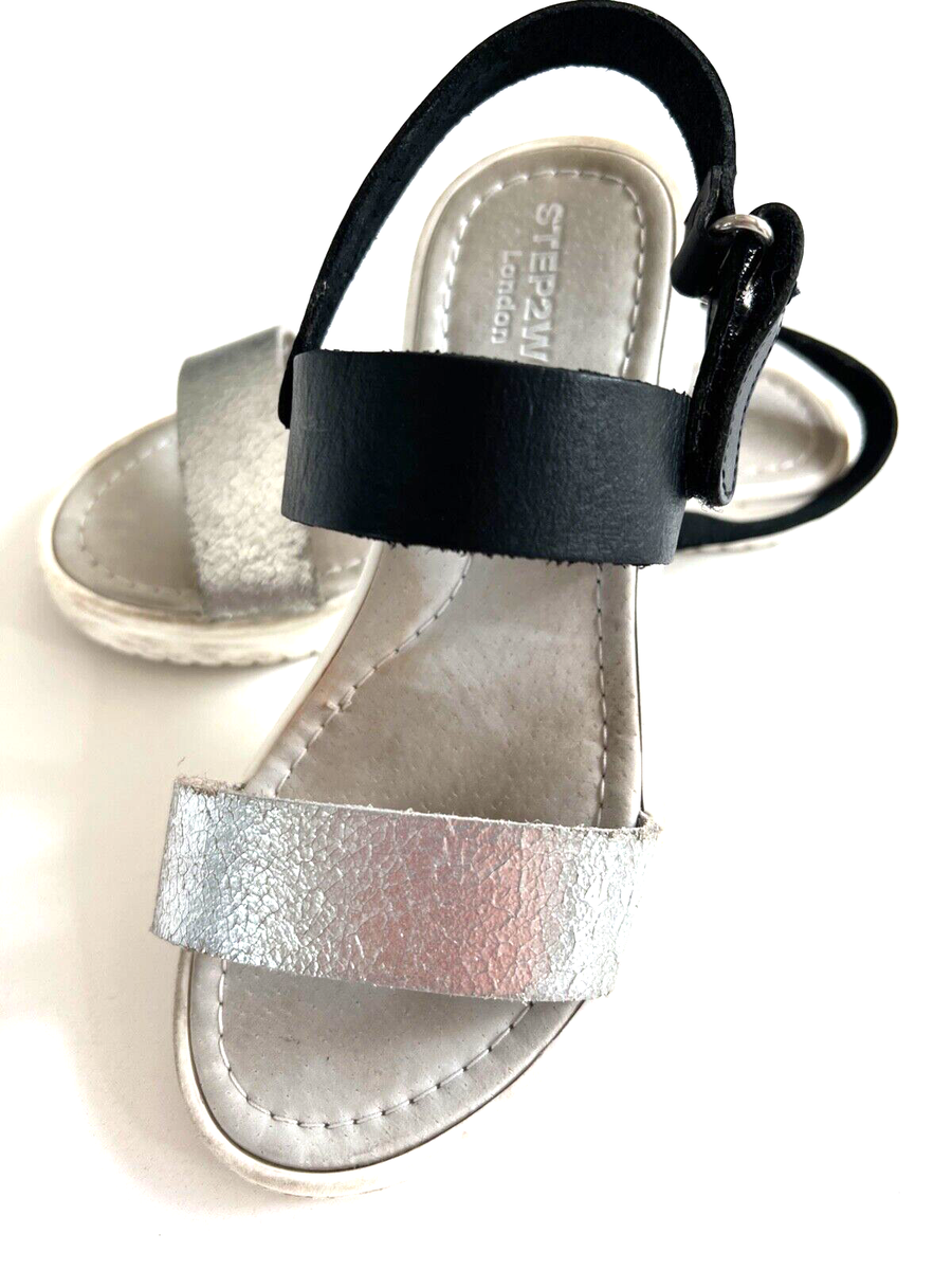 STEP 2WO SANDALS DELLA, BLACK/SILVER, LEATHER, SIZE EUR32 SUMMER