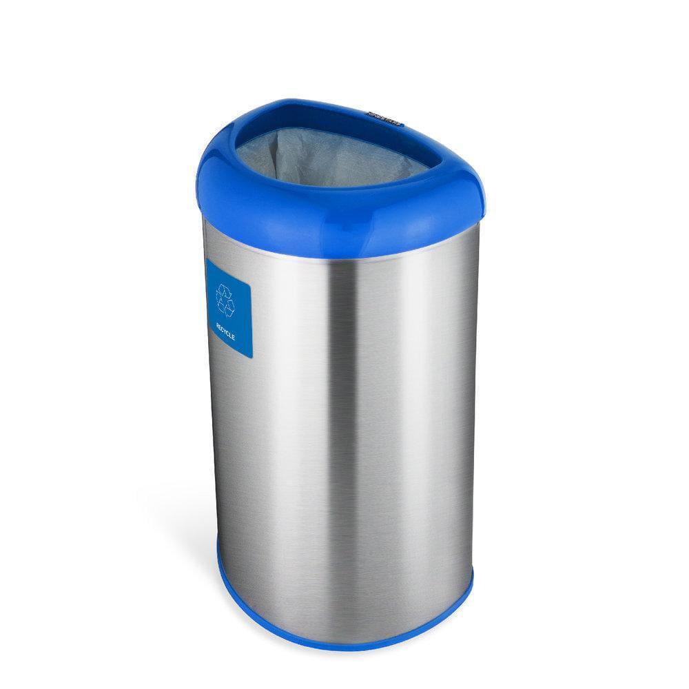 NINESTARS Trash Can Blue Open Top Lid Stainless Steel Removable