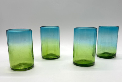 Set Of 4 Mexican Ombre Gradient Drinking Glasses Tumbler Blue To Green 5''