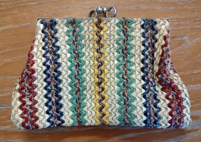 Vintage Unique Zigzag Pattern Evening Bag/Purse 1950s Woven Leather Strips