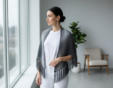 NEW Gray Ombre Hand Knitted Shawl Wrap Scarf Boho Hippie Cottage Indie Artsy
