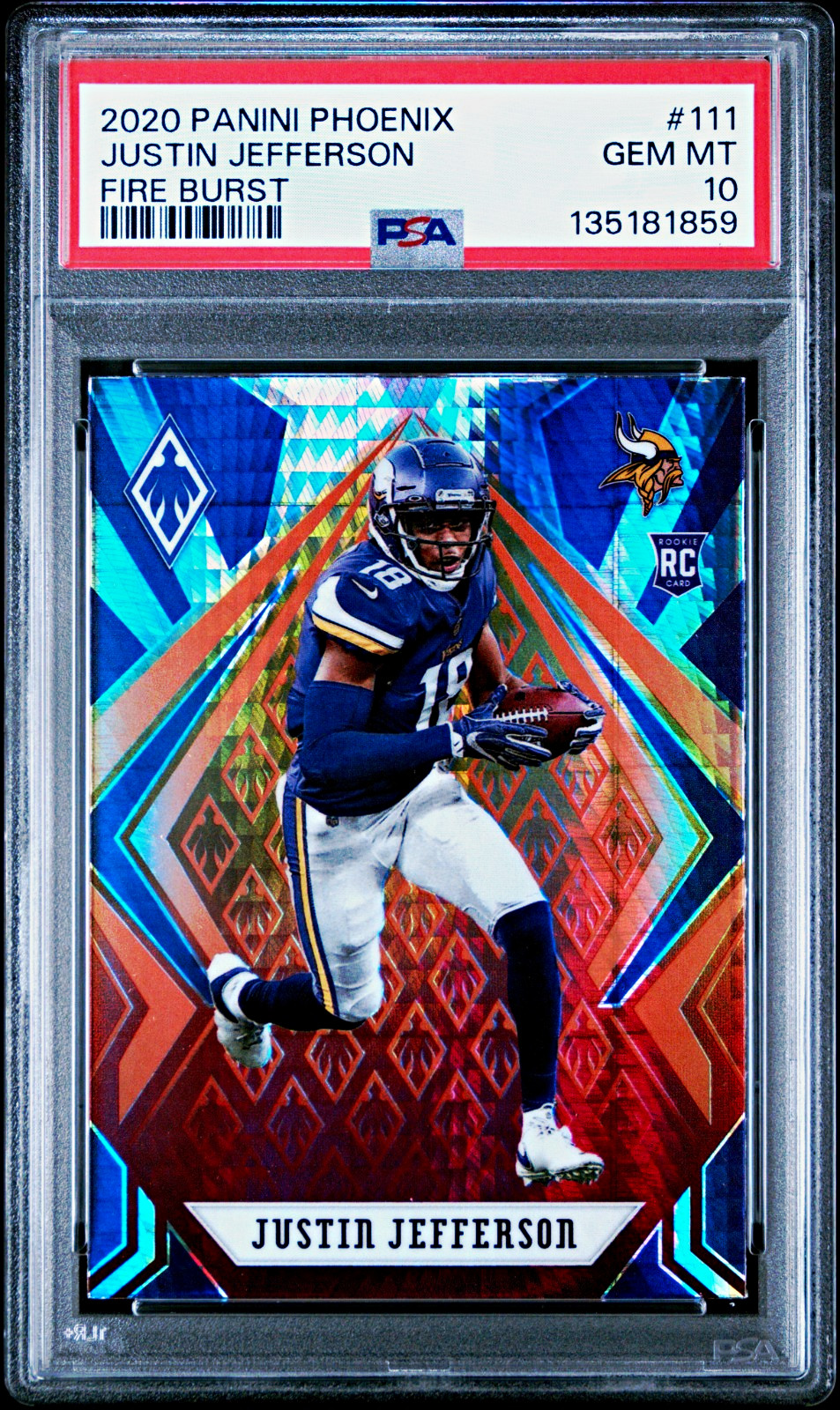 2020 Panini Phoenix Rookies Justin Jefferson #111 Fire Burst RC PSA 10 Vikings
