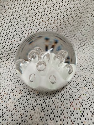 Beautifully Blown Controlled Bubble ArtGlass Sphere Orb Paperweight White Floral