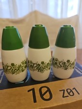 Vtg Corelle Spring Blossom Green, Salt, Pepper And Toothpick Shakers