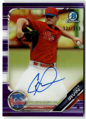2019 Topps Bowman Chrome MLB No. CPA-CI Cole Irvin On-Card Auto Purple 238/250