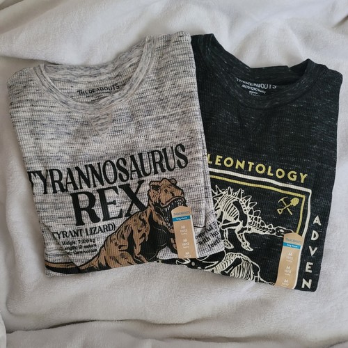 Boys Shirt Lot Medium HUSKY Thermal Waffle Dinosaur Long Sleeve Shirts Bundle