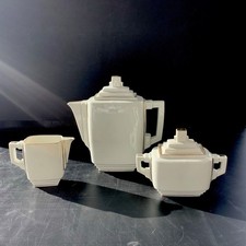 Art Deco Service Théière Pot Lait Sucrier Porcelaine Dorure France 1930 