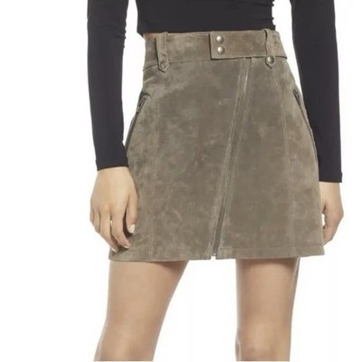 NWT BLANK NYC Run For It Suede Leather Mini Skirt Size 27 Olive Green Zipper $98