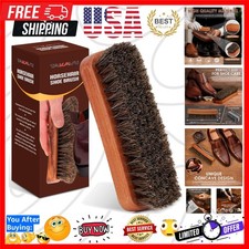 6.7" Horsehair Shoe Shine Brush - 100 Soft Genuine Horse Hair Bristles - Uni...