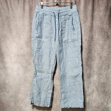 women's ATHLETA Retreat 100 Linen Pants Chambray Blue wide leg slit Boho sz 6P