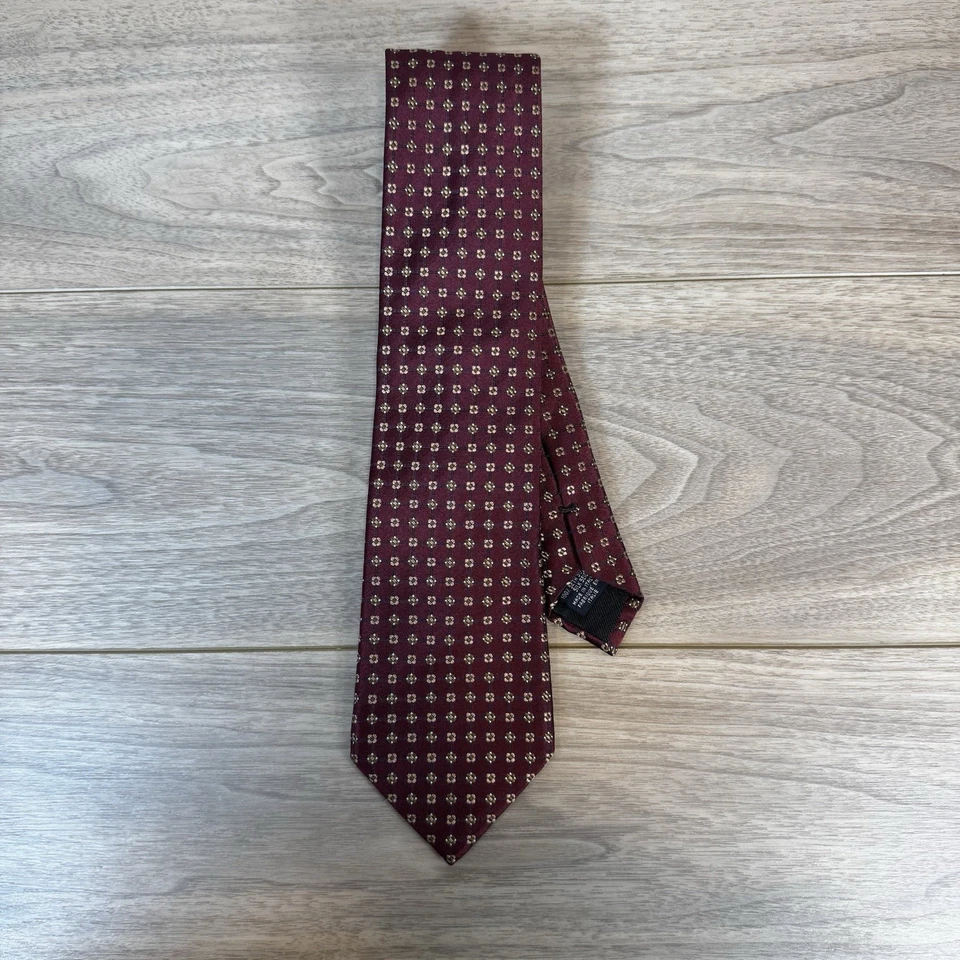 Corbata Jacquard Seda Canali 61” Borgoña Geométrica Floral Hecha en Italia Foto 2 de 4