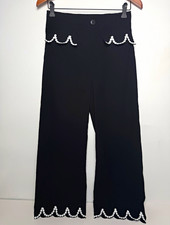 Maeve Colette Black Wide-Leg Pants White Embroidered High Rise Lightweight sz 26