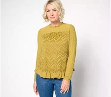 LOGO Lavish Lori Goldstein Long Slv Crew Neck Lace Top-Golden Olive-Med-A667542