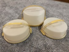 3- Tupperware 10" Round Cake Pie Carrier With Lid And Handles 719-2 And 684-8   