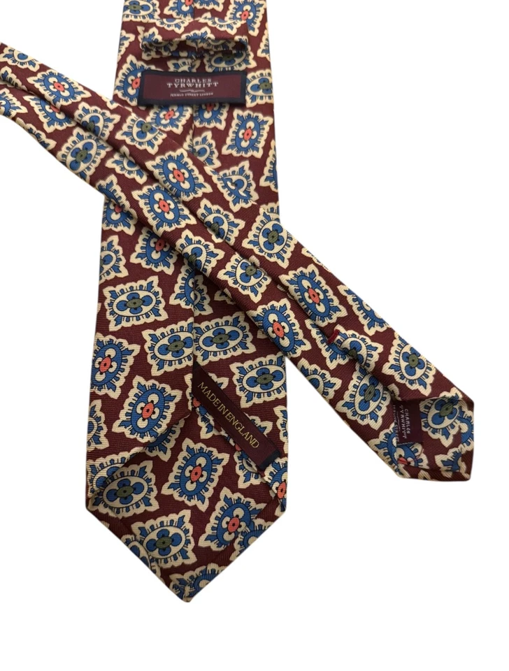 Corbata de seda para hombre Charles Tyrwhitt marrón y azul patrón Jermyn Street LONDRES Foto 3 de 4