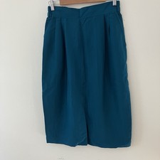 VTG Women's Size 10 Silk Teal Midi Pencil Skirt Career Front Slit Old Money New