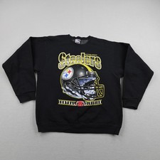 Vintage Pittsburgh Steelers Sweatshirt Mens Large Black Pro Player Crewneck NFL