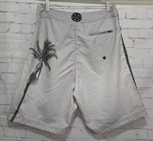Maui And Sons Board Shorts Gray Hula Palm Tree Size 32 Swimsuit - Picture 2 of 5