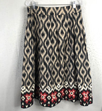 Southwestern Skirt 10 Black Tan Ikat Abstract Tribal Indian Western Festival