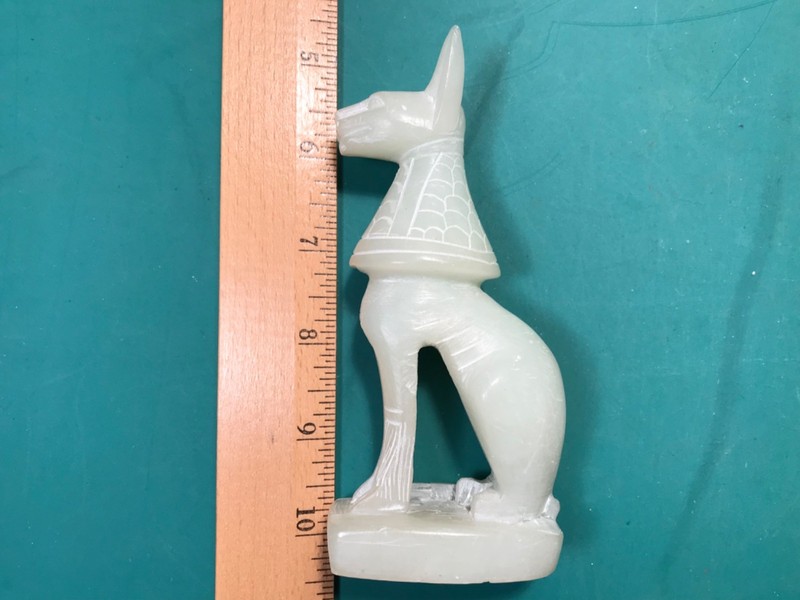Ancient Egyptian style Hand Carved Green Soapstone Cat Goddess Bastet statue 