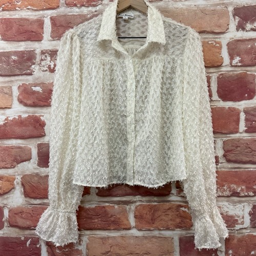 Young Contemporary Top Womens L Cream Abstract Burnout Chic Casual Career Shirt