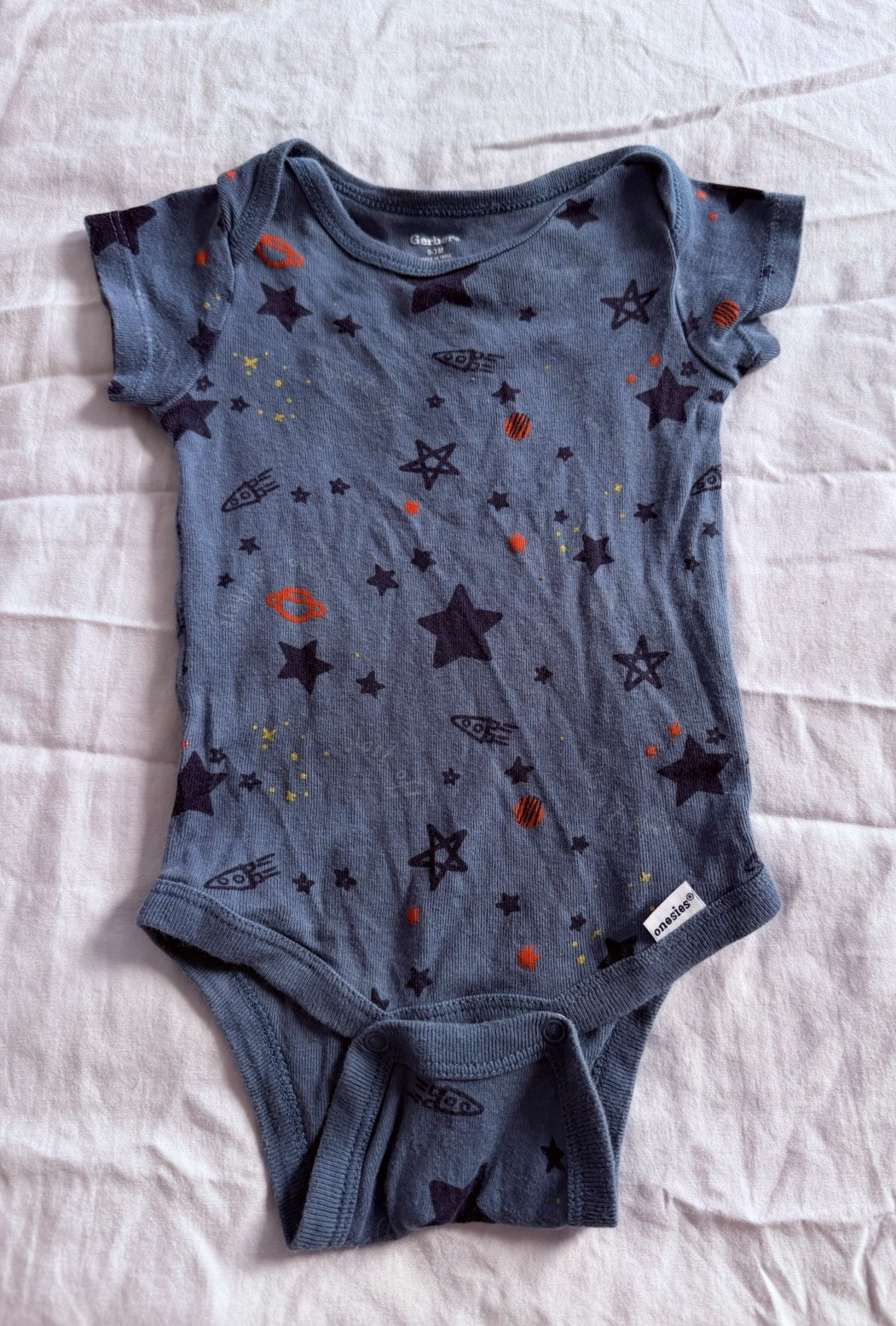 Gerber Space Star Print Blue Bodysuit Short Sleeve Onesie 0-3 Months