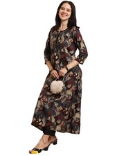 ANNI DESIGNER Women's Rayon Blend Floral Straight Kurta with Pant