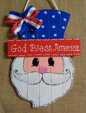 God Bless America UNCLE SAM Sign Americana Wall Art Door Hanger Plaque Porch