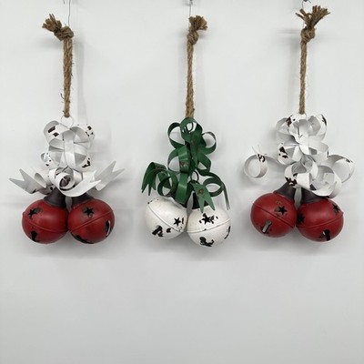 Rustic Metal Jingle Bell Hanging 11'' Ornaments Farmhouse Christmas Decor Set 3