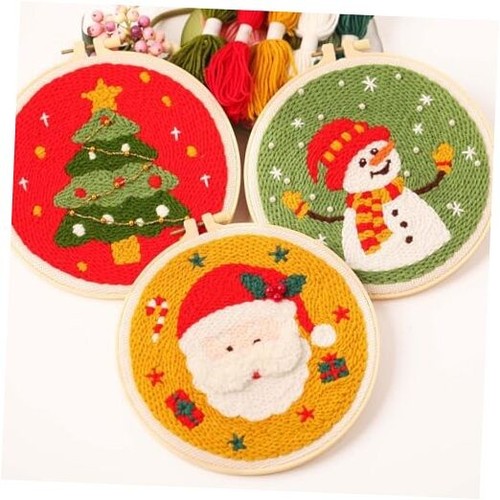 Harimau 3pcs Beginner Embroidery Kit,Christmas Pattern,Punch Needle Kits,