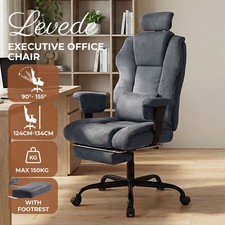 Executive Ergonomic Office Chair Suede Fabric Wide Seat 155° Recline Footrest