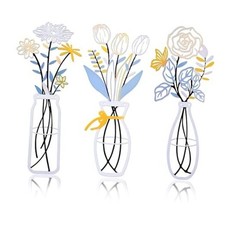3-Piece Metal Floral Wall Art - Bathroom Arts  Modern Farmhouse Blue-C