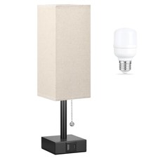 Small Linen Bedroom Lamp - 3 Color Temperature 14.3in - 1PCS Linen & Black