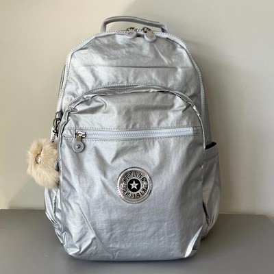 Kipling Seoul Up 17'' Laptop Extra Large Backpack in Metallic Silvery White NWT